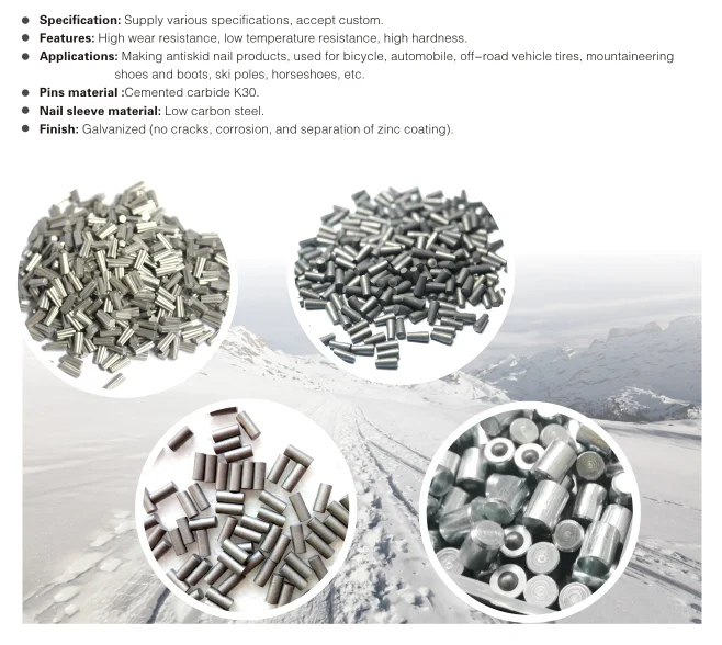Solid Tungsten Carbide Stud Pins and Domed Head Nails for Horse Shoes Tire Studs Ice Snow Traction Anti-Slip Spike Inserts