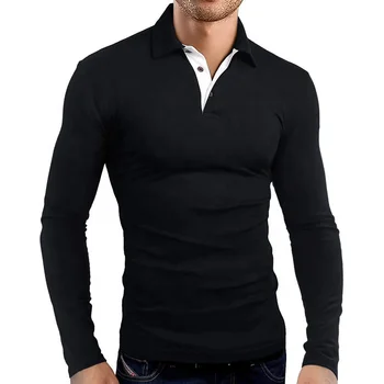Men's Polo Shirt Spring Autumn Polos Casual Fashion Cotton Solid Color Turn Down Long Sleeve Top Men Plus Size New