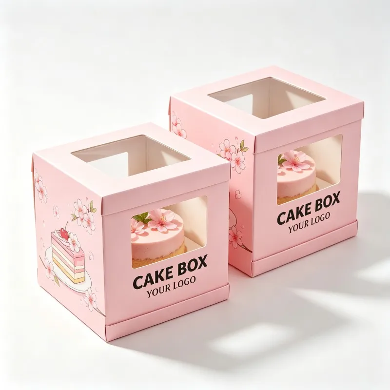 Scatola alta personalizzata in rosa, vendita all’ingrosso, di alta qualità, per torte di compleanno/feste, in cartone ondulato, con design rialzato per confezionamento regali