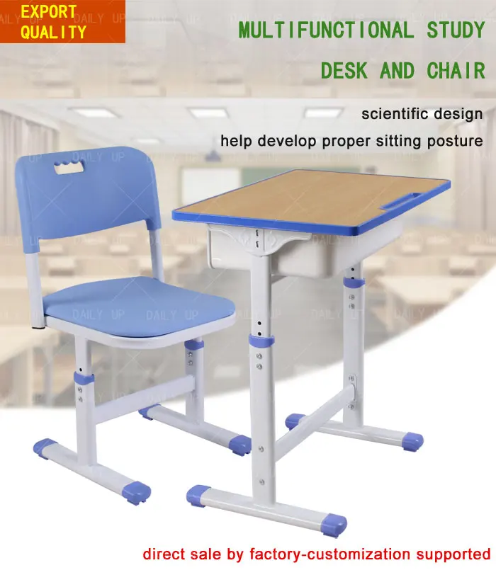 Adjustable Ergonomic Student School Desk And Chair Set Comfortable Single Seat College Primary School Desk And Chair