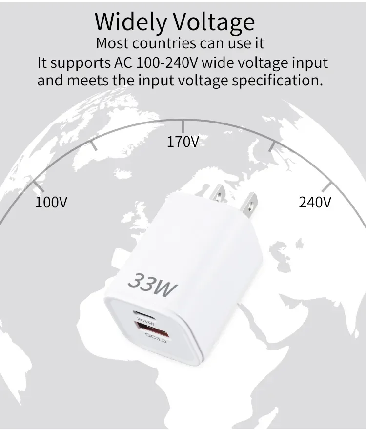 33W Dual Ports USB Phone Fast Charger 33W QC Type C Wall Charger US EU Plug Mobile Phone Charger For Xiaomi Mi Redmi