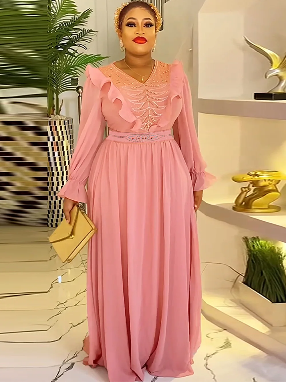 New Arrival Fashion Long Sleeve Elegant Evening Gown Sleeveless Temperament  Party Dress Plus Size Prom Dress