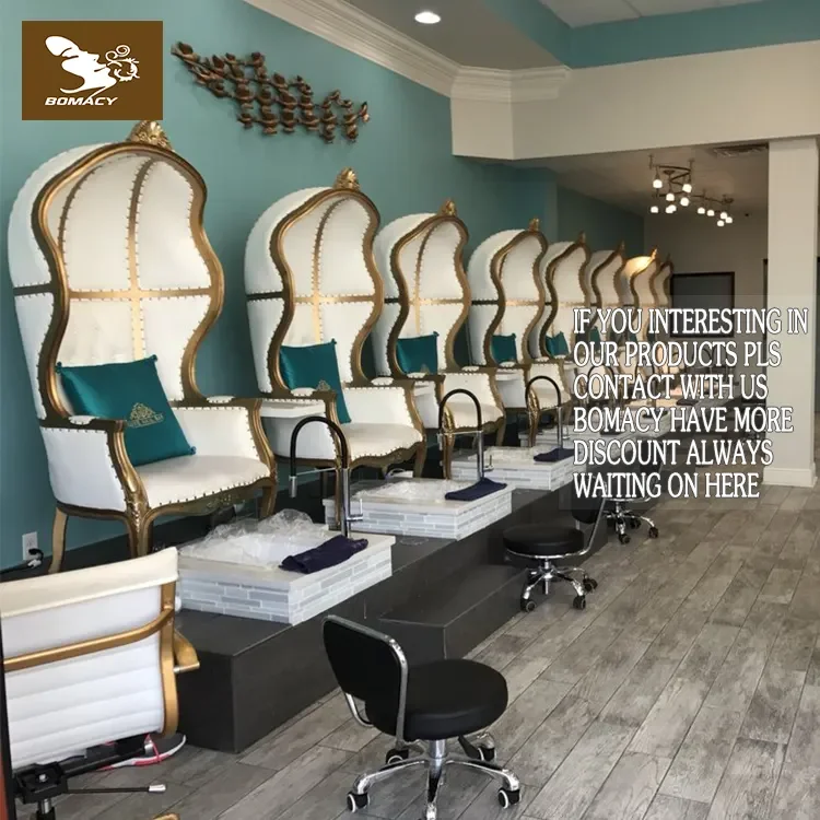 Bomacy Luxury Antique Beauty Salon Furniture White Gold Egg Shape Throne Pedicure Chair