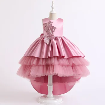 Children princess embroidered trailing multi-layer net Yarn Cake skirt cute girl performance host formal dress