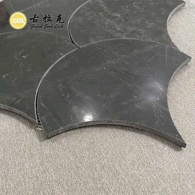 Fan Shape Stone Nero Marquina Marble Black Mosaic Tile for Home Decoration factory