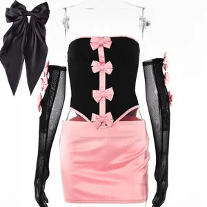 JY Z704ST Sets Ladies Party Dress Strapless Backless Irregular Short Skirt Suit +Bow Design 3 Pcs Set