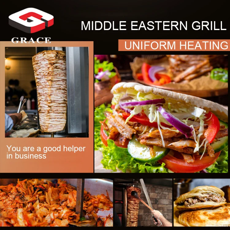 GRACE New Product Gyro Grill with 2 Burner Vertical Broiler for Commercial Sale Mini Shawarma Doner Kebab Machine
