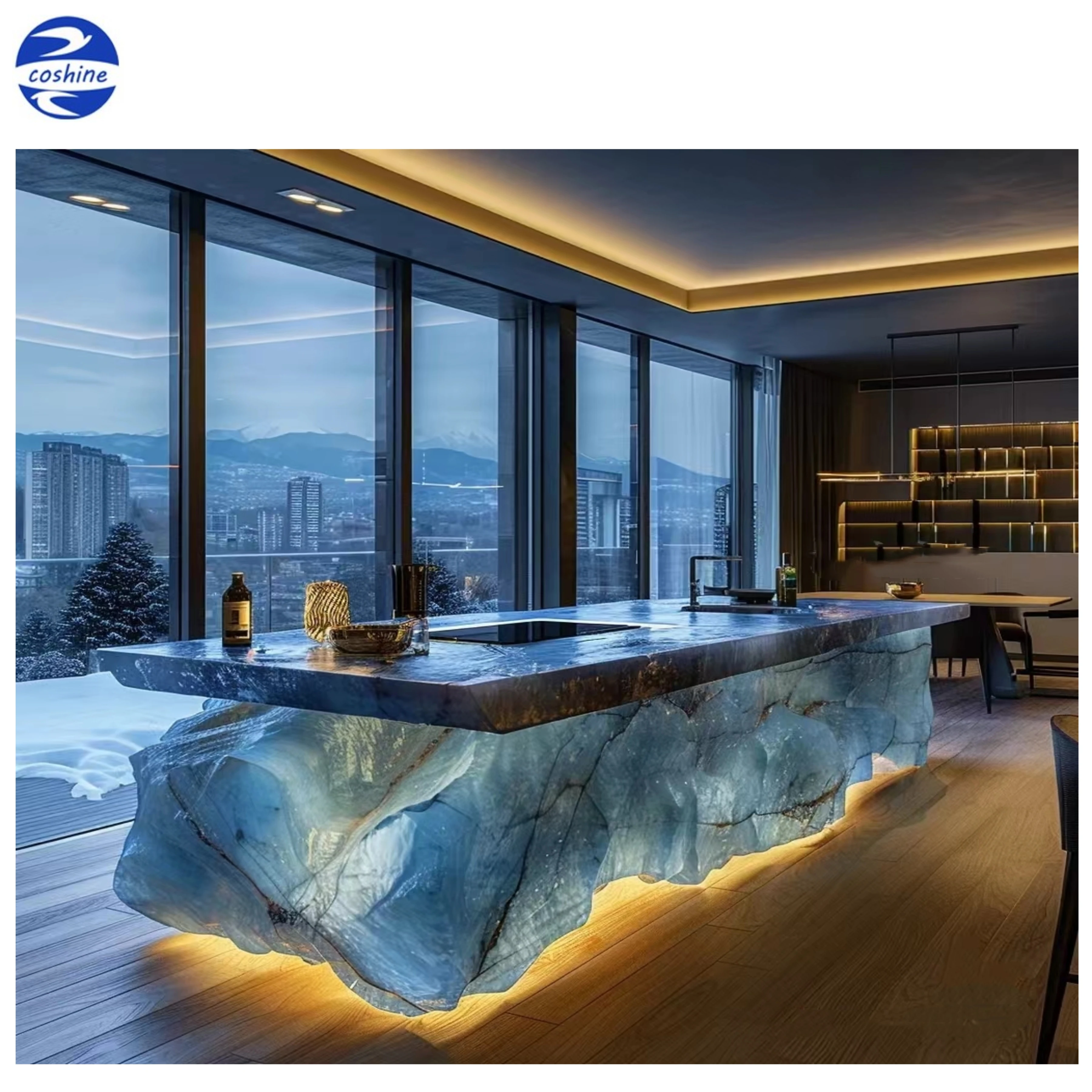 Backlit Green Onyx Kitchen Countertops Translucent Blue Onyx Island