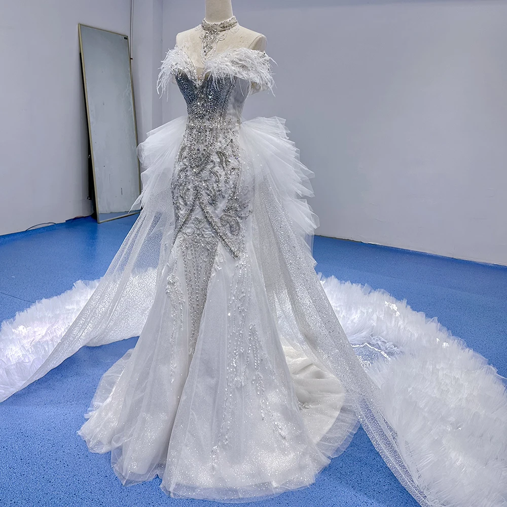 chinese dress ladies Feathered Off-the-Shoulder Wedding Dress main image 0