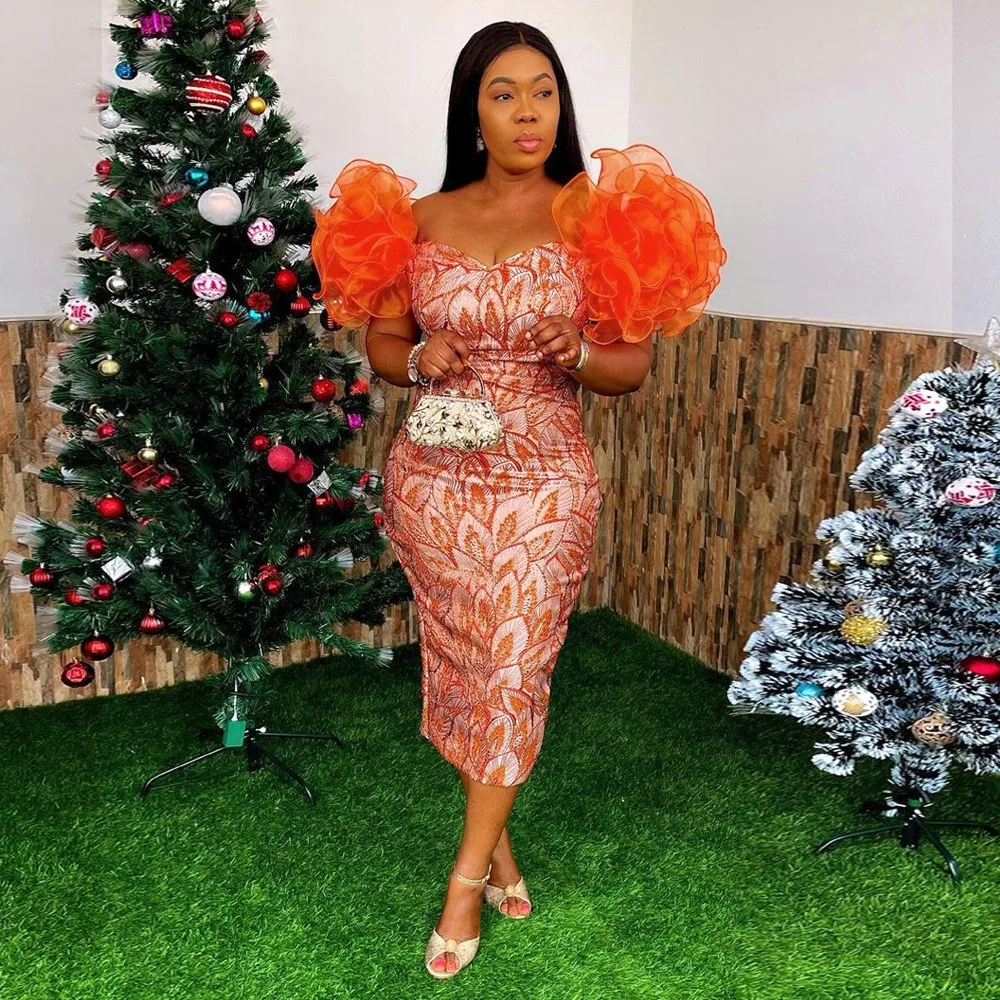 X8089 Red Dress with Puff Sleeves Perfect for Parties