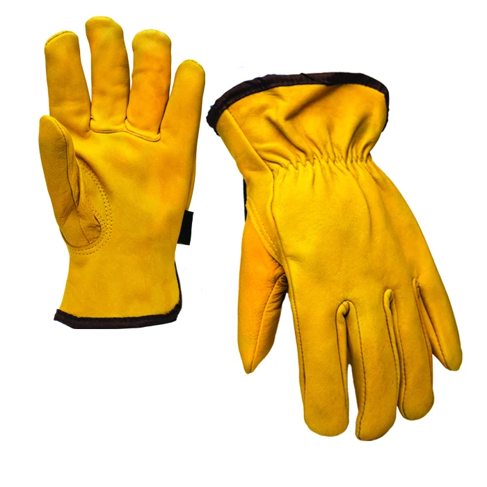 Yellow Durable Breathable Driving Goatskin Cowhide Winter Leather Gloves