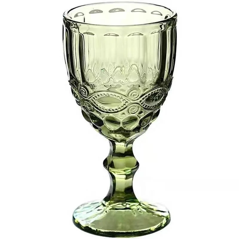 Confezione da 24 bicchieri da vino vintage, in plastica, riutilizzabili, 340 g, colorati, motivo floreale in rilievo, infrangibili, ad alta trasparenza, per feste di matrimonio, bar, colore ambra