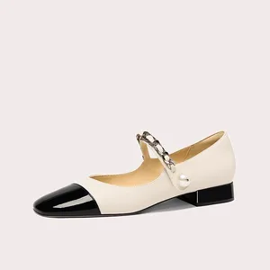 Women's French Square Head Mary Jane Heeled Sandals Blue Faux Leather Upper Insole PU Pop Element