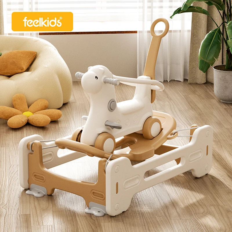 Feelkids Alpaca Trampoline Rocking for Baby Horse Children Luxury Cartoon Plastic Animal Toy Kids Walker with Wheels