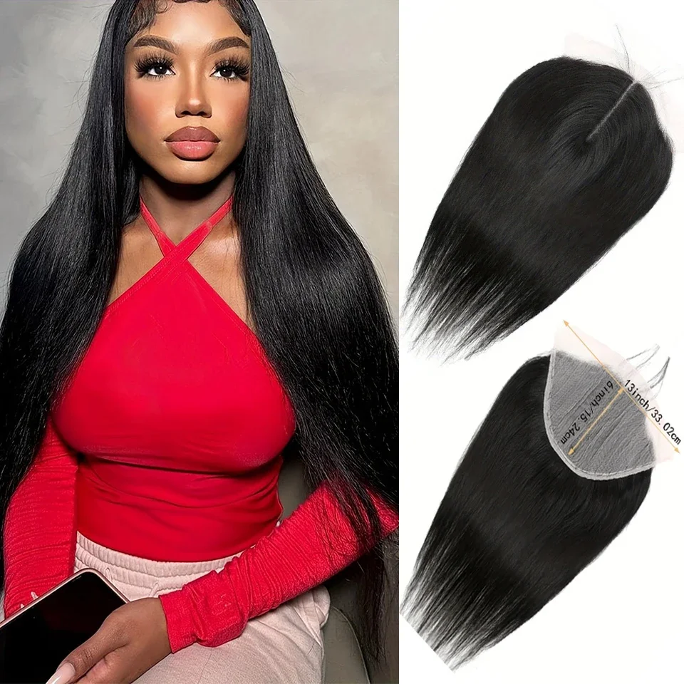 Chiusura in pizzo dritto per capelli Remy brasiliani 100% capelli umani 13x1 e 6x1 parte a T economica_voghion.com