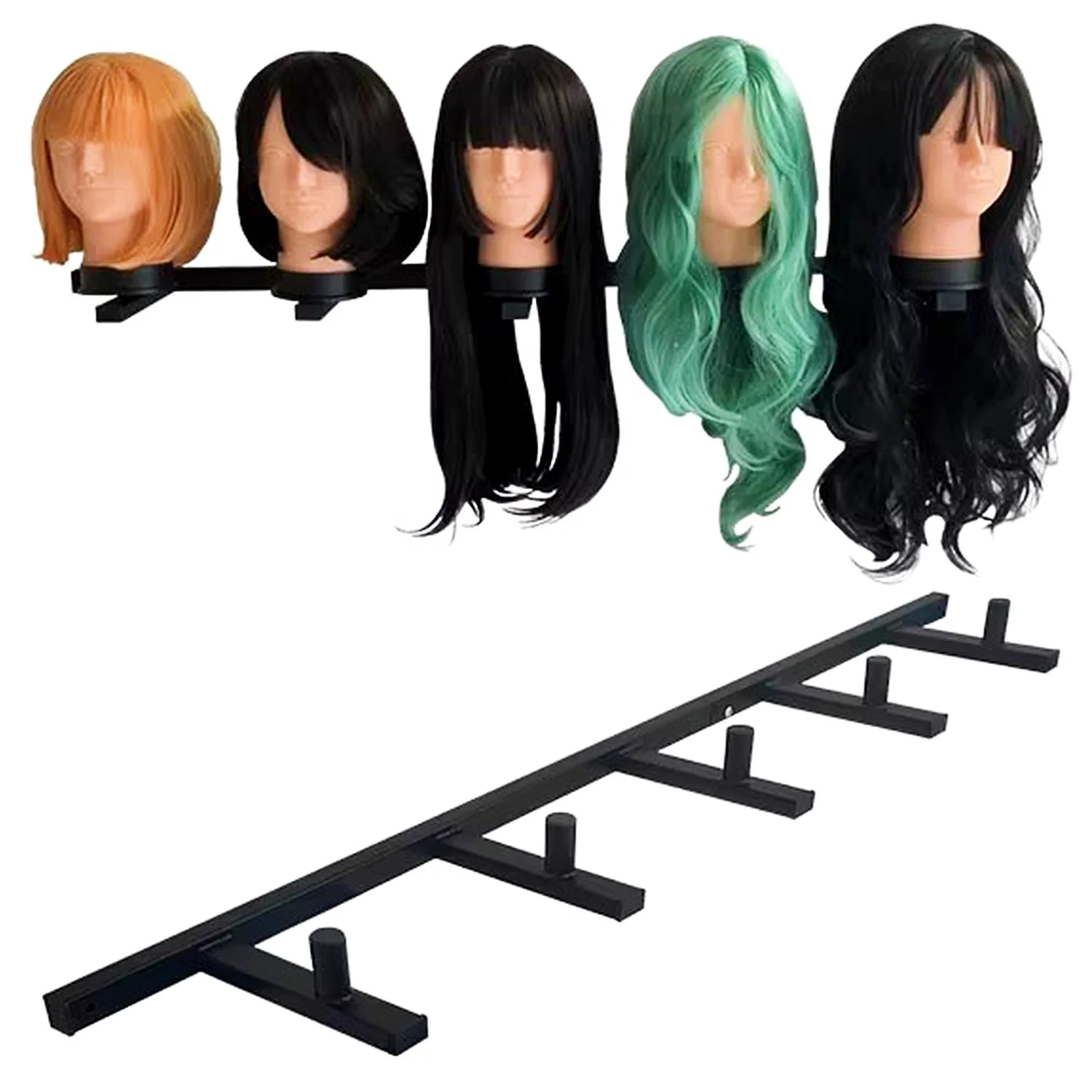 Custom Salon Store Wall Mounted Rack Holder Human Lace Front Braiding Hair Extensions Wigs Model Head Sample Metal Display Stand