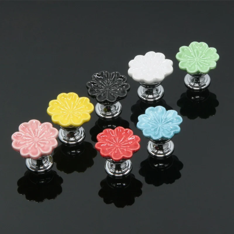 LONGTERM Colorful Cherry Furniture Drawer Knob Handle Decorative Kitchen Hardware Pulls Ceramic Cabinet Door Handles
