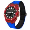 Boîtier de montre en fibre de carbone rouge + bracelet en nylon bleu