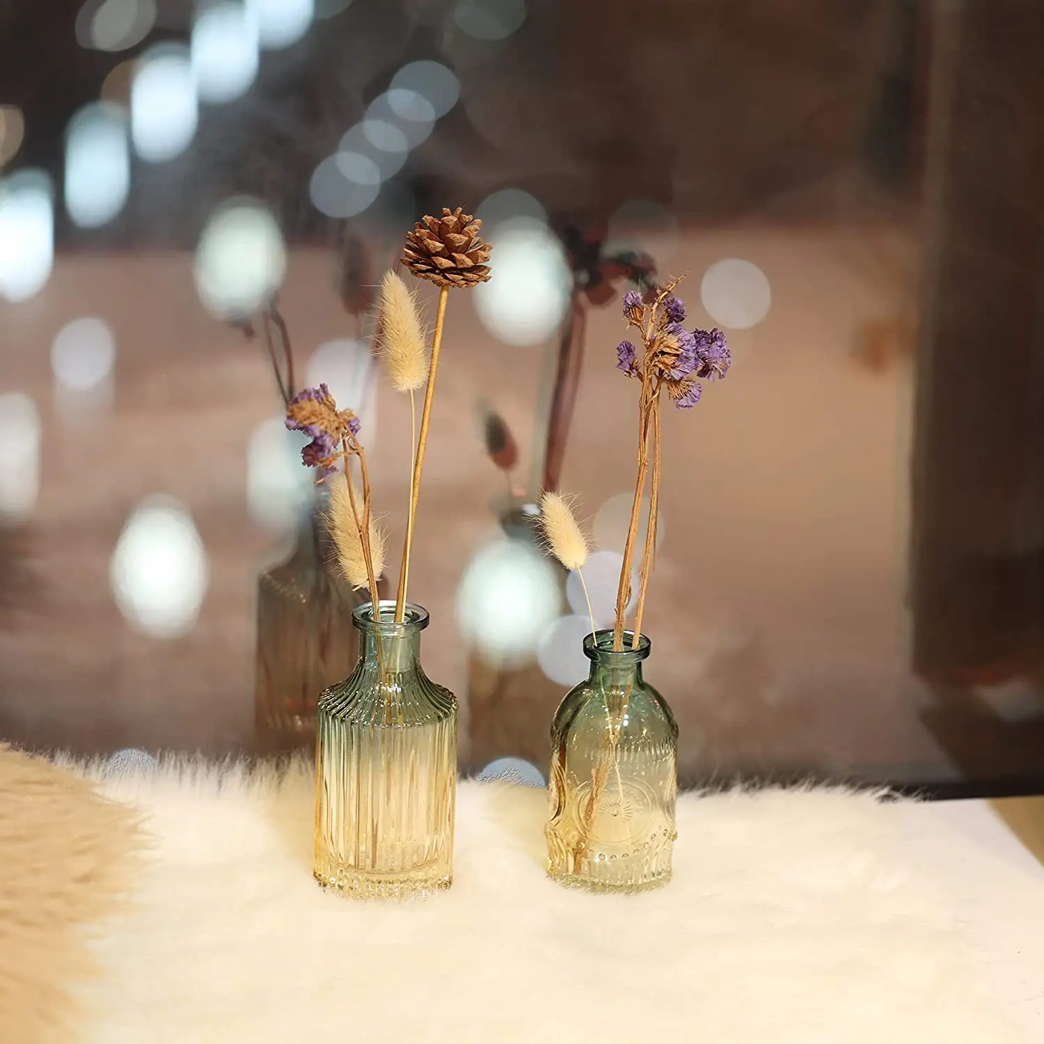 Colored Glass Bud Vase Set of 3 Vintage Embossed Small Flower Vase for Home Farmhouse Dining Table Party Decor
