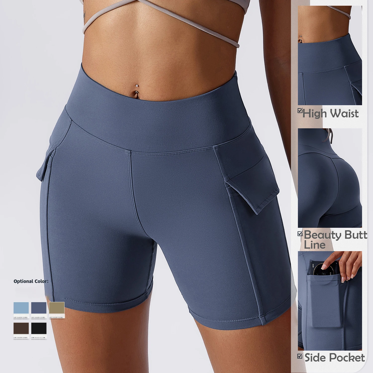 Wholesale Custom Womens High Waisted Athletic Shorts Elastic Casual ...