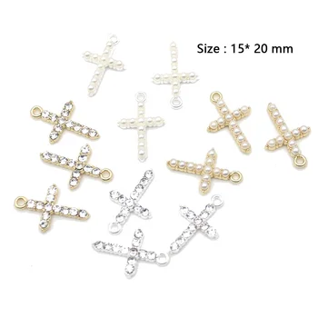 Cute Mini Religious Pearl Crystal Cross Charms Christianity Cross Charms Pendant For DIY Jewelry Making