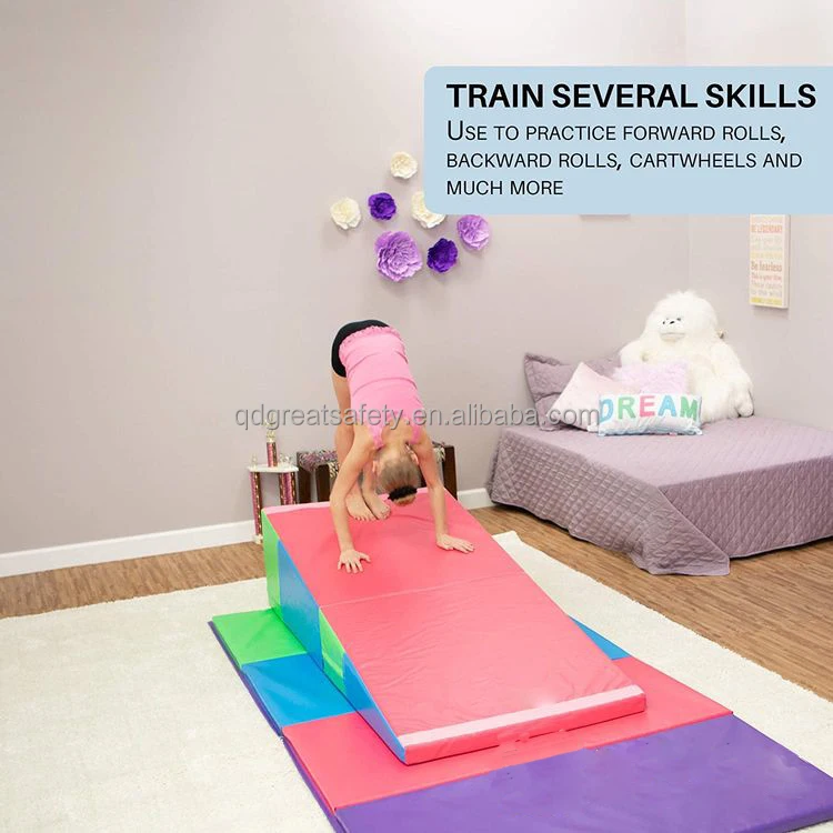 Yours Best Incline Mat for Gymnastics Foldable Incline Mat Back Handspring Cheese Wedge Colorful Incline Mats for Tumbling