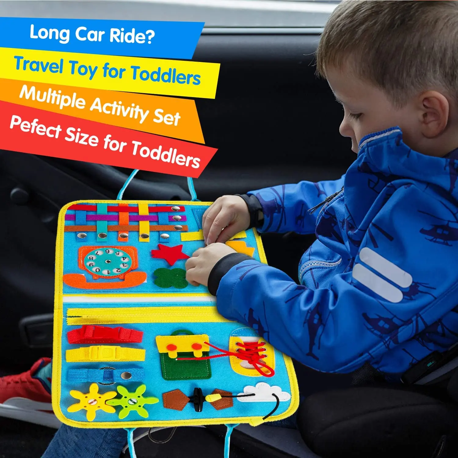 Busy Board for Toddlers Year Old, Sensory Activity Board for  Learning Toys, Travel Toys for Toddlers 1-3, Montessori Toy