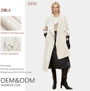 Luxury Design Solid Color Double Sided Alpaca Fur Woolen Handmade Belt Button Winter Long Casual Coat Keep Warm Eco-Friendly