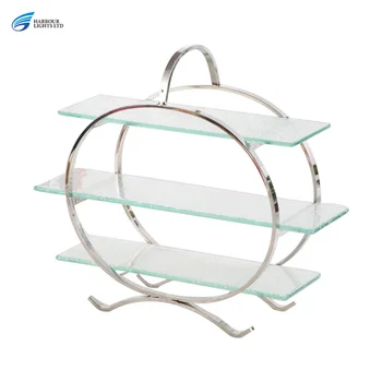Three -Layer Circle Glass Food Display Rack Stainless Steel Buffet Dessert Cake Snack Stand Vintage Catering Equipment For Party