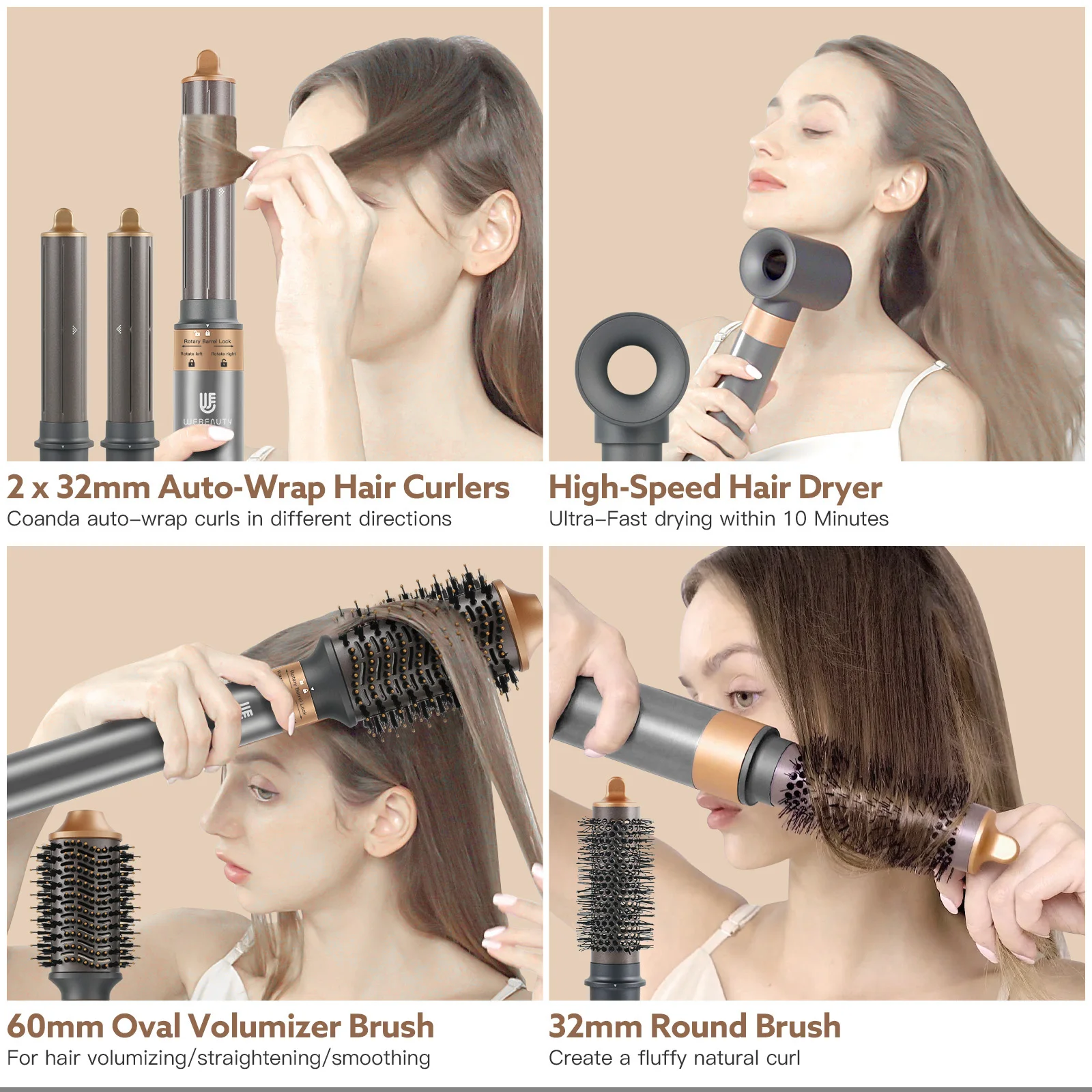 WEBEAUTY Hype-Air (5 IN 1 ) ハイスピードドライヤー All-in-One Curling Iron Set with Temperature Control
