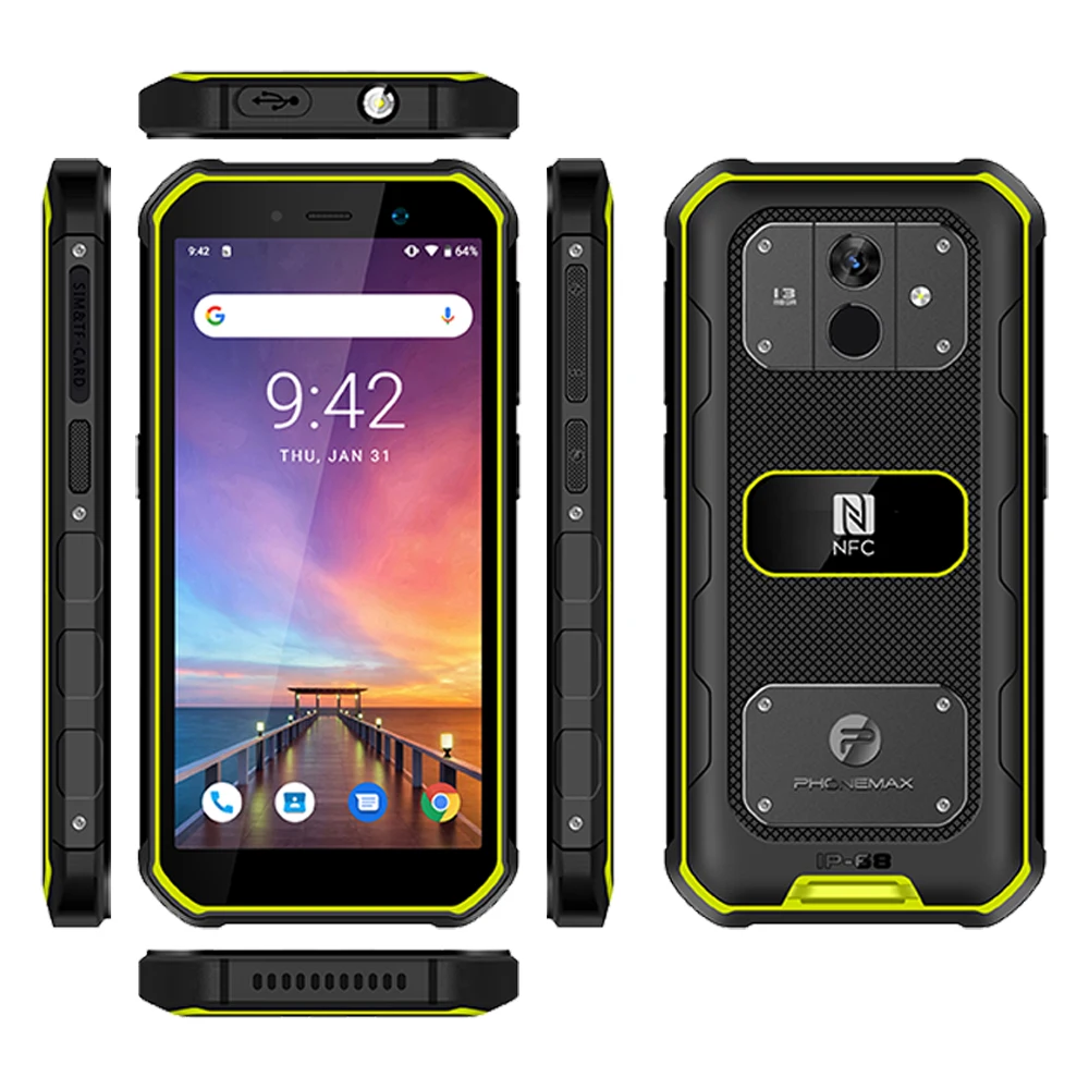 Phonemax X2 HD Screen Smart Phone Rear Fingerprint Dual 4G Unlocked Waterproof Octa Core Android Mobile NFC Rugged Smartphone 6G