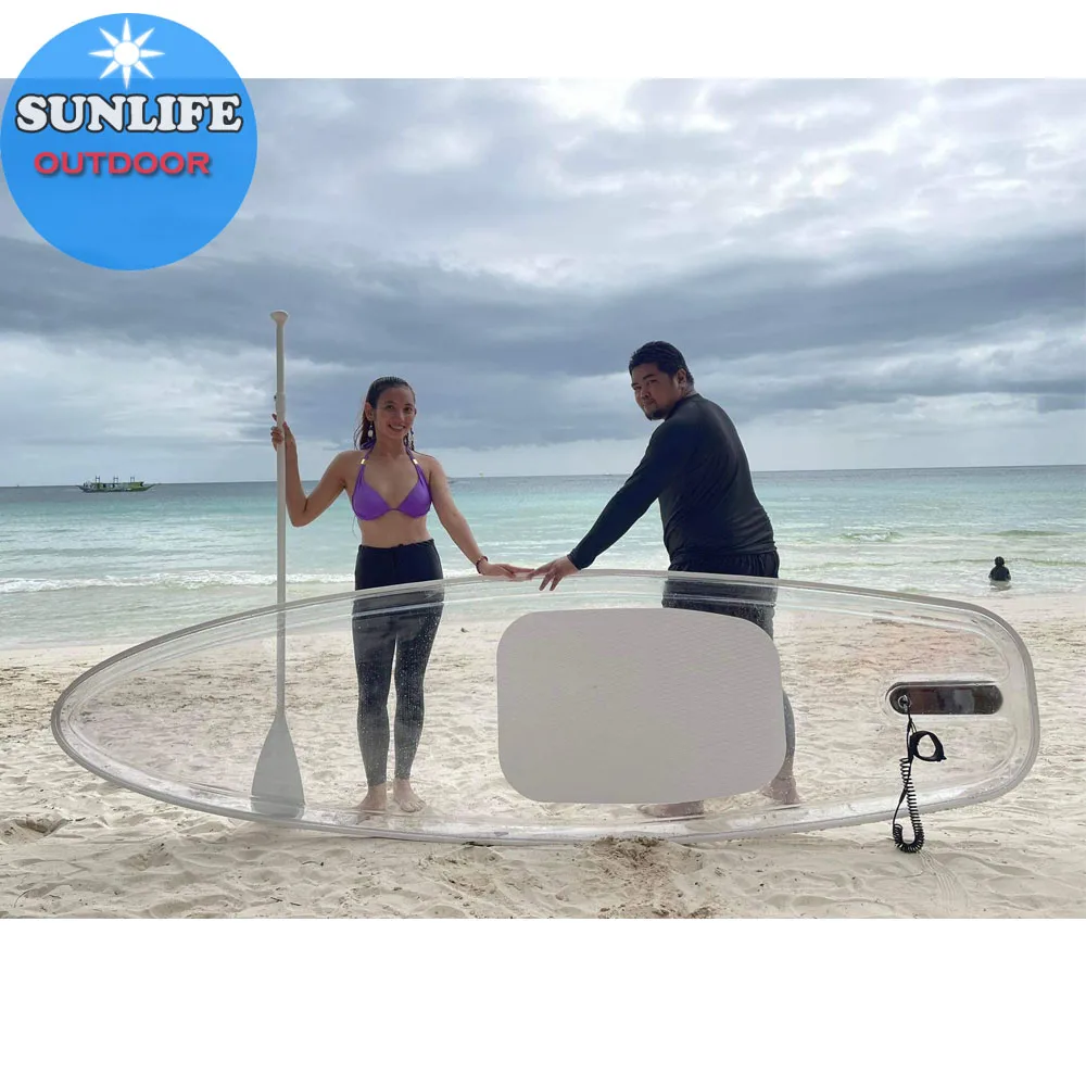 2020 New Style Wholesales  Lexan Transparent Clear Paddle Board  Transparent SUP with Paddles and Foot Leash