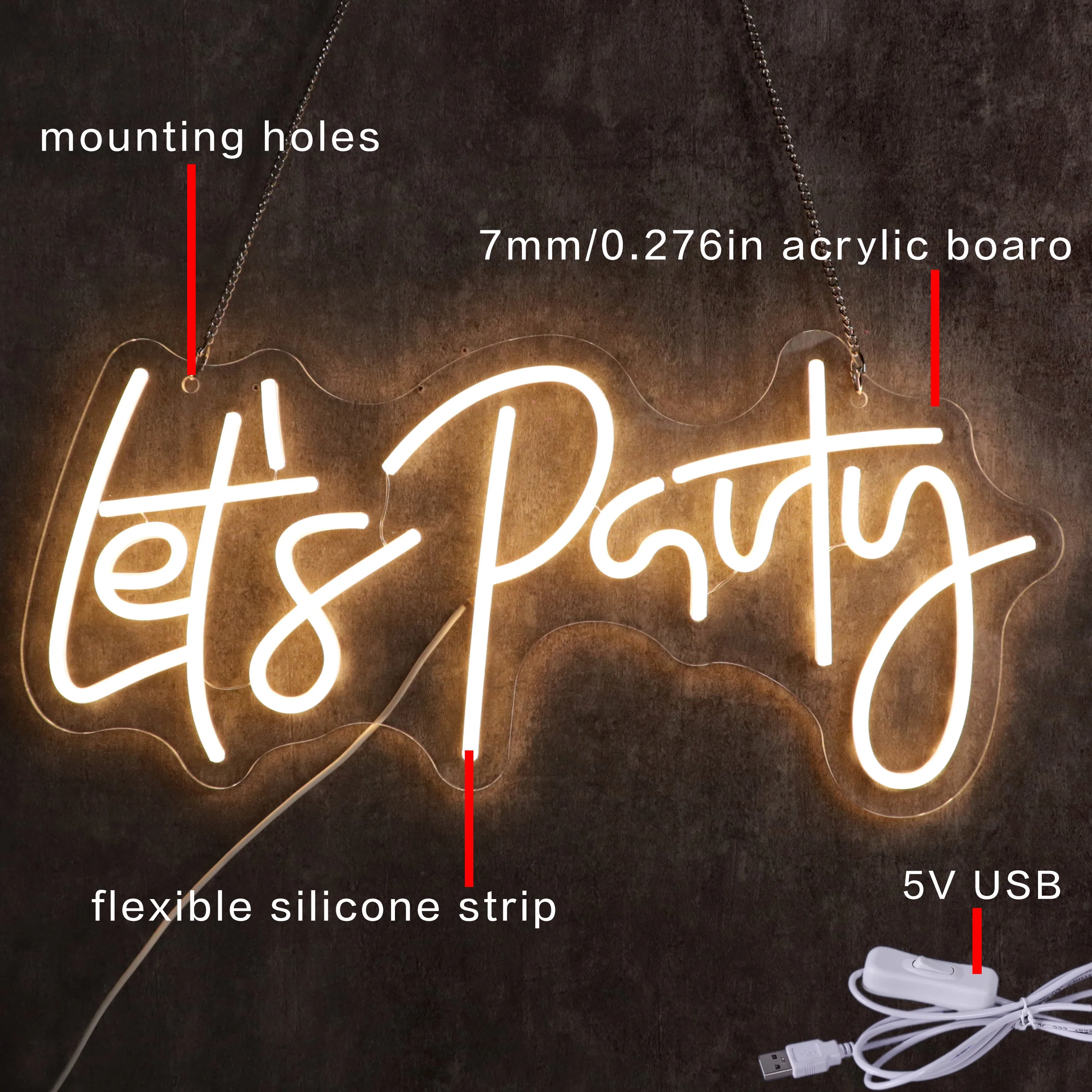 Led Perspex Sign Party Let's Party LED Neon Sign Art Wall Decor Light for Bar Pub Club ...