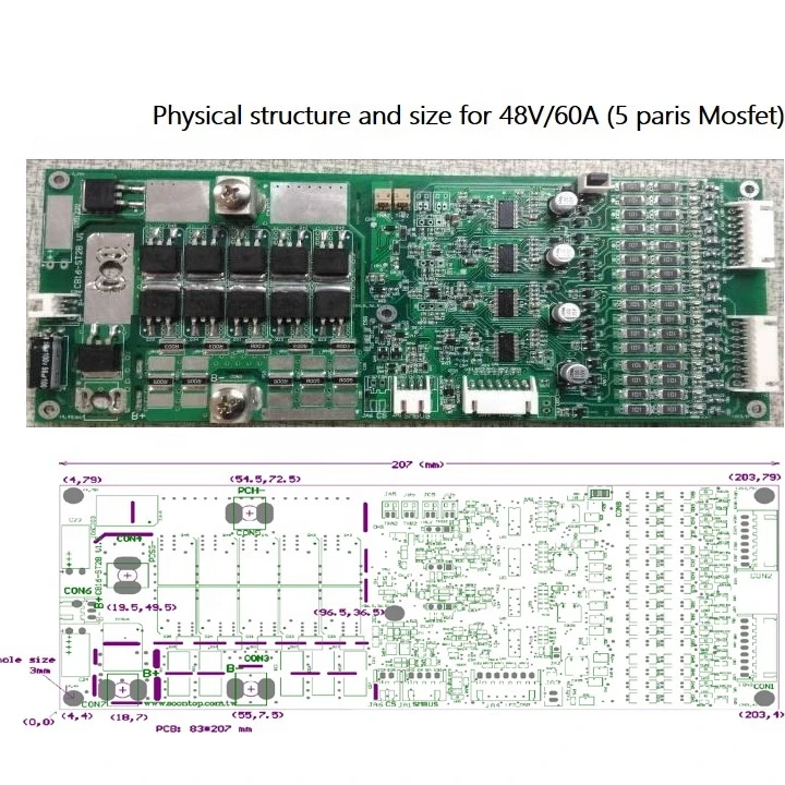 High Voltage Smart BMS Spf-F-48-60 16S 48V 60A Battery Management Systems Electronic Circuit Board For Solar Panels