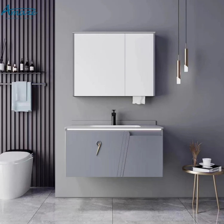 China factory customize modern bath furnature wall mounted bathroom cabinet vanity with sink details