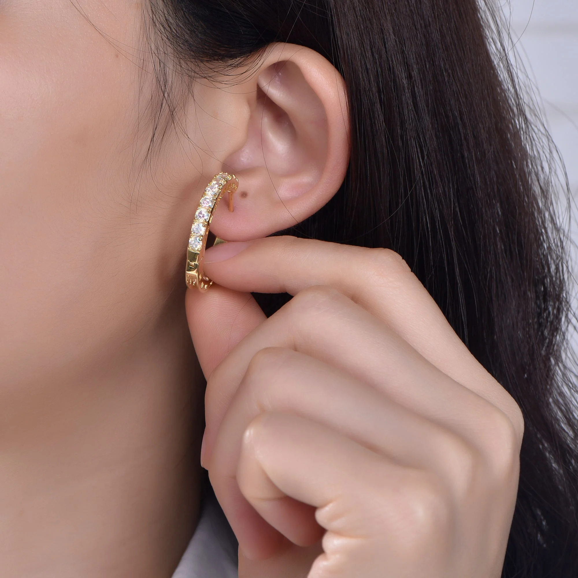 18K Gold Endless Hoop Earrings Oversized Colorful White Stones CC Pink Crystal Gem Quartz Huggie earrings