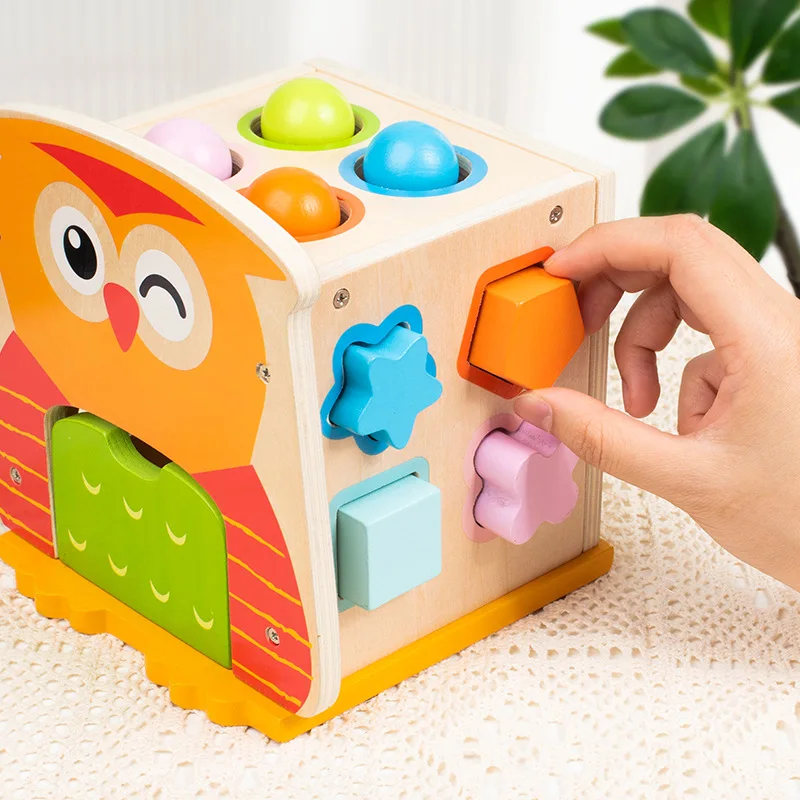 モンテッソーリおもちゃ 木製アクティビティキューブ 形状分類 モグラたたき 細かい手先運動スキルゲーム 子供向け早期教育 知能育成ボックス