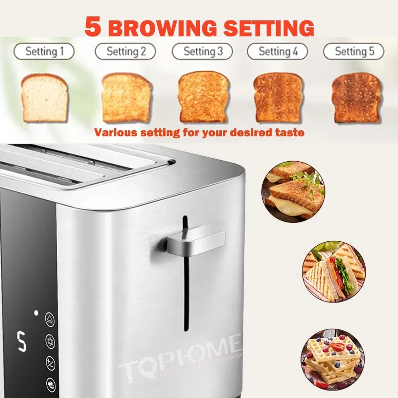 700w Stainless Steel Lcd 2 Slice Electric Household Bread Toaster With
