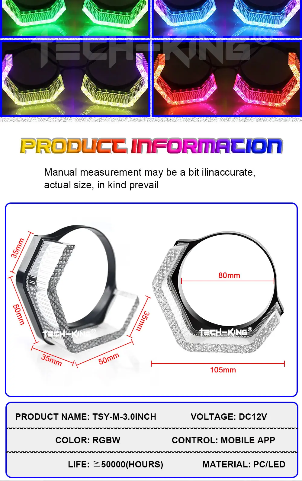 Hot Sale 3.0inch Angel Eye Car Bulbs WRGB Three-Colour Daytime Running Light Daily Running Light 12V Fit Headlight Modify