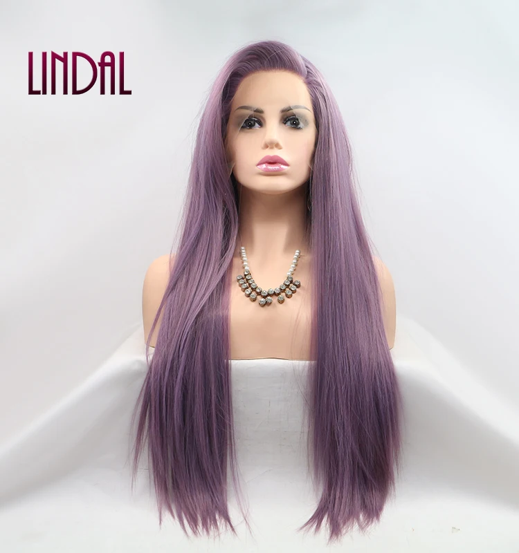 LINDALHAIR Purple Long Straight Glueless Purple Wigs 24 Inch  display picture 1