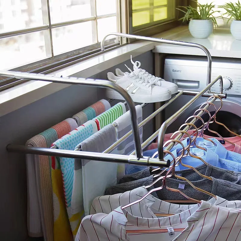 Portable Retractable All Stainless Steel Clothesline Indoor Outdoor Laundry HangerTelescopic Clothes Dryer