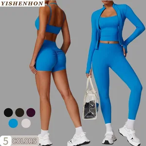 YISHENHON 2026 Women's High Waist Yoga Legging Set Quick Dry Long Sleeve Activewear Solid Autumn-Winter Running Fitness New