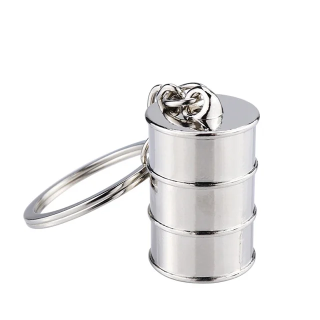 Custom Logo Mini 3D Oil Drum Keychain Round Barrel Shape Metal Key Chains Promotional Giveaways