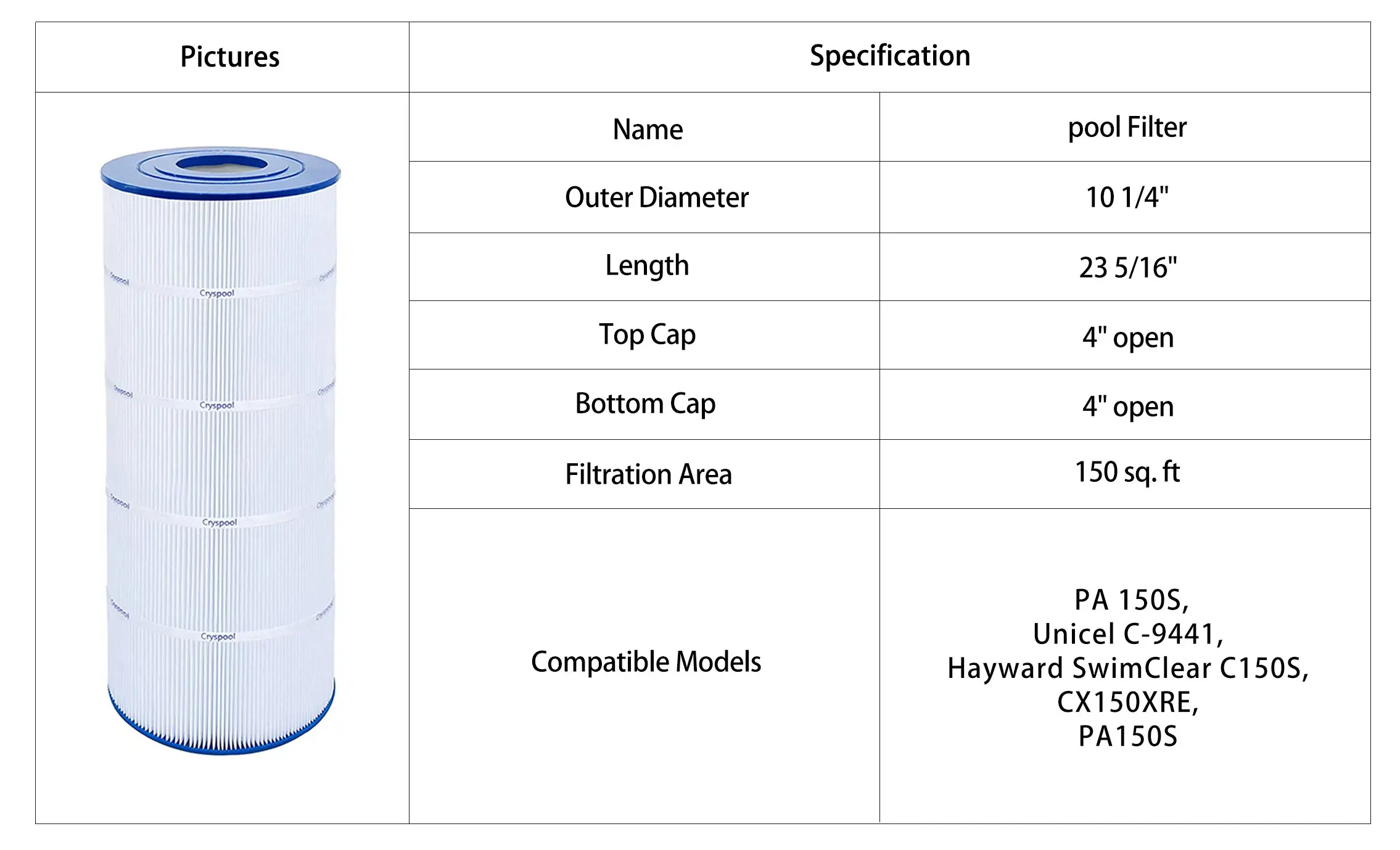 150 Sq.ft Pool Filter Cartridge Replacement For Pa 150s,Unicel C9441