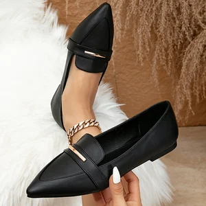 Cheap Women's Flat Single Shoes Elegant Women's Flat Formal Shoes Black Professional Work Leather Shoes
