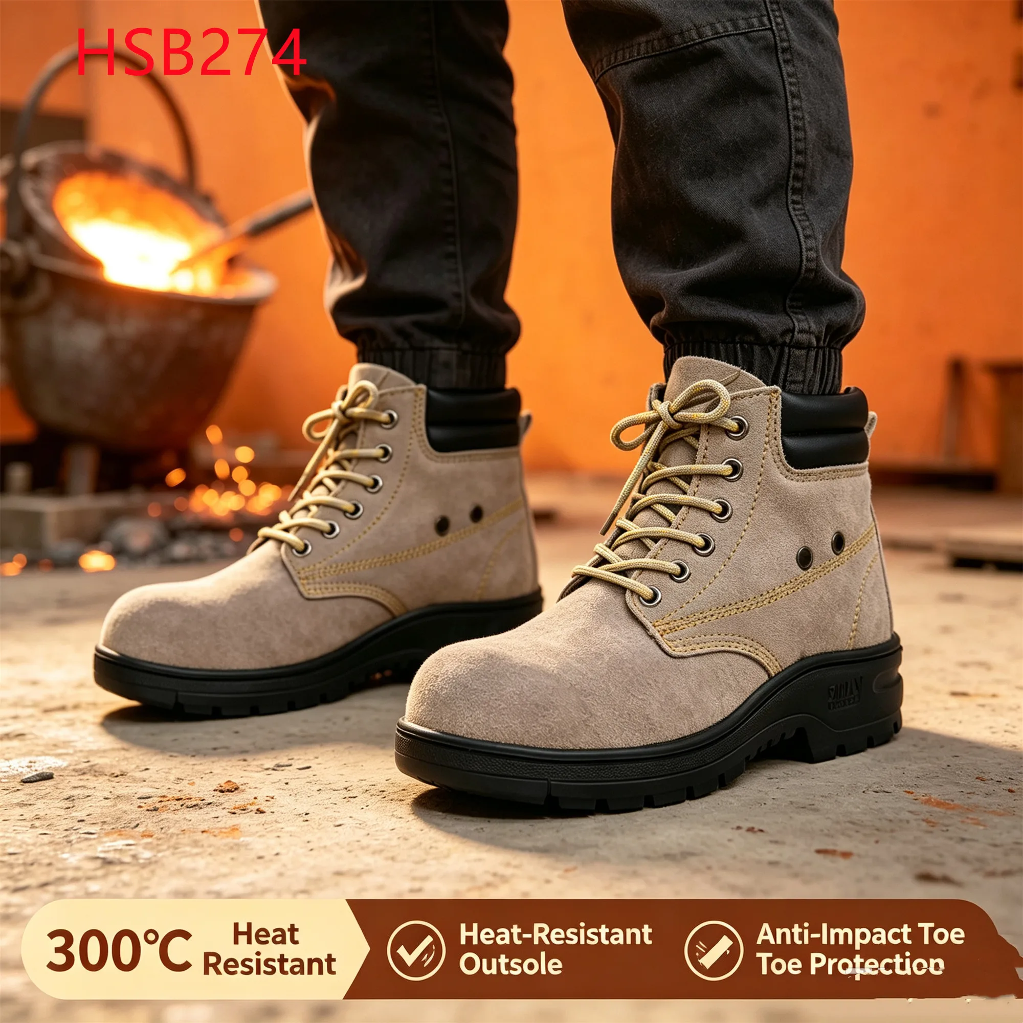 LXG,foundry, Metallurgy Heat-resistant 300° Hua Singh Safety Boots Reinforced Metal Eyelets Steel Toe Insert Work Shoes HSB274