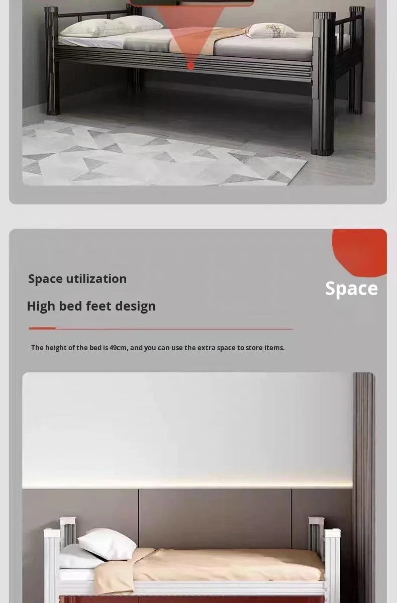 product steel single bed staff dormitory  bed student apartment loft bed iron frame  bed with bed board-3