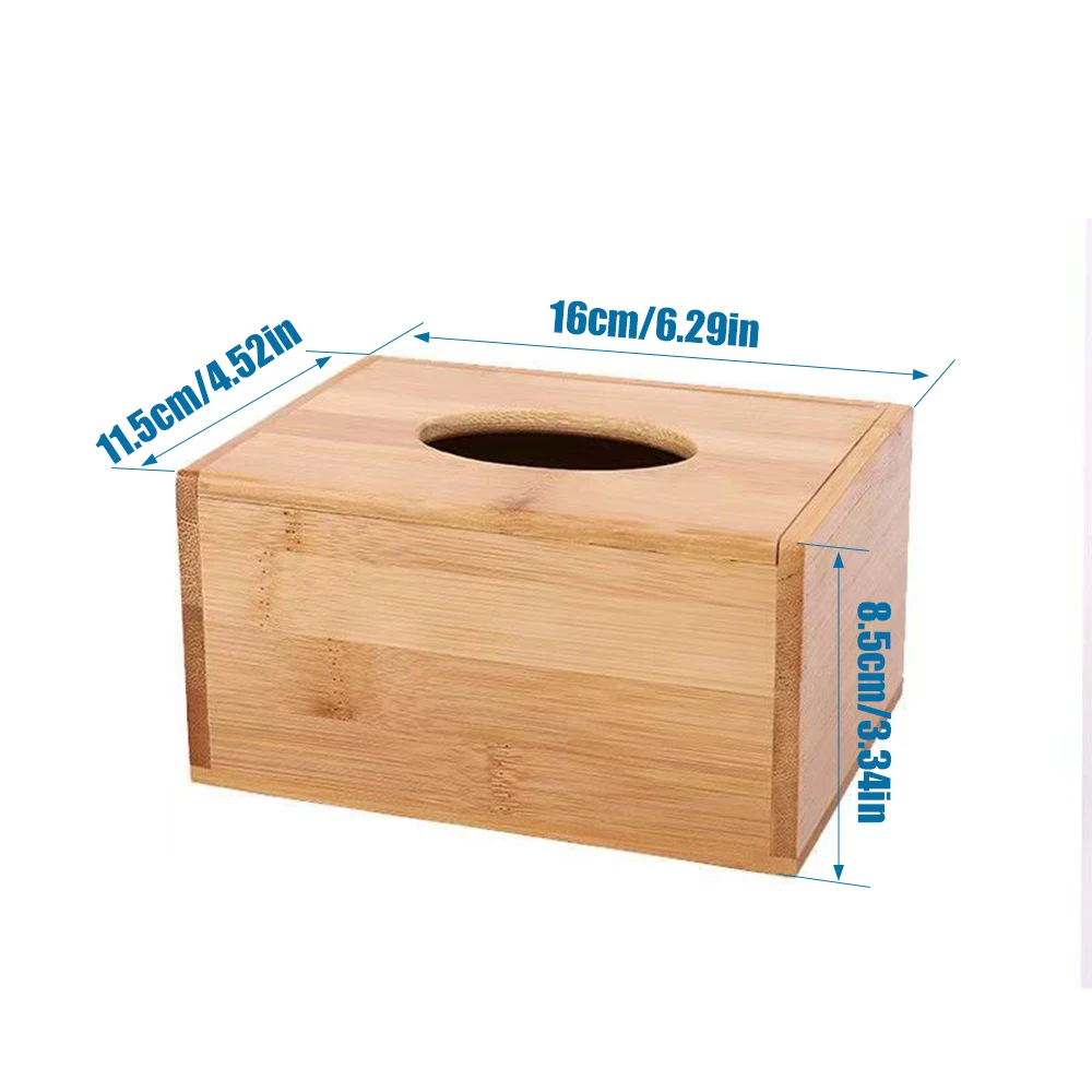 Tailai Bamboo Rectangular Tissue Box Tissue Holder Napkin Dispenser Wooden Rectangular Tissue Box Napkin Holder