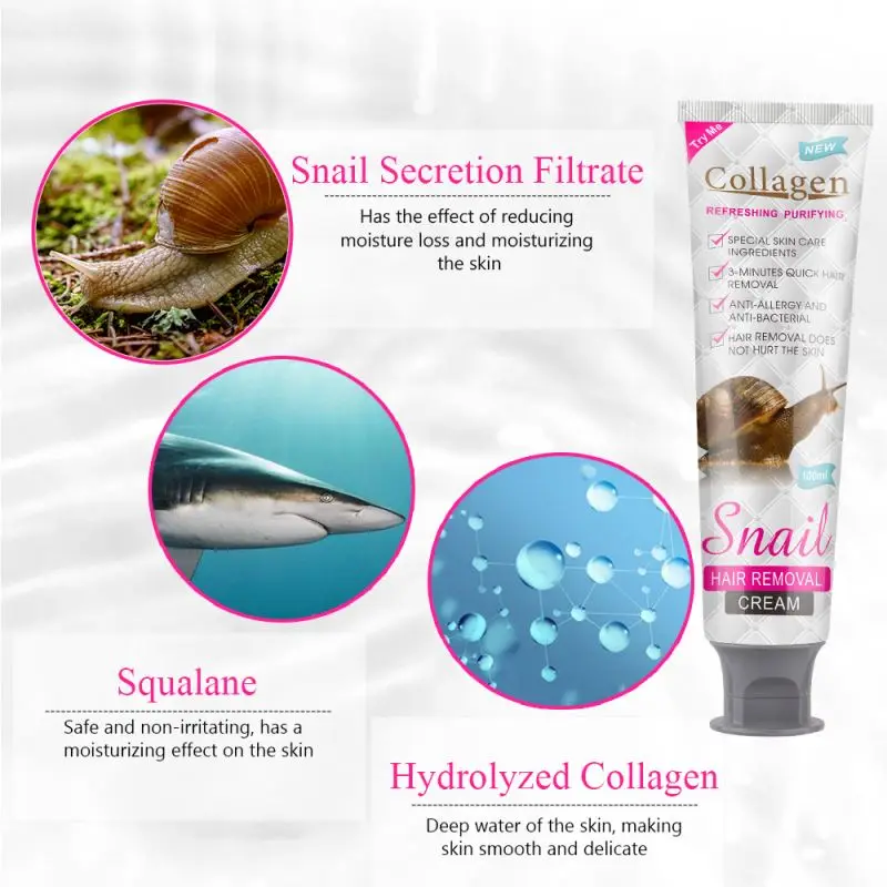 Effective Hair Remover Cream Lotions Gentle Epilation Organic Snail Collagen Hair Remover Cream
