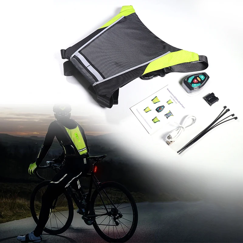 Cycling LED Signal Vest Bike Safety Wireless Turn Signal Light Riding Running Lighting Vest Safety Reflective Warning Vests manufacture